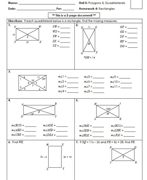 Unit 8 Polygons And Quadrilaterals Homework 4 Rectangles