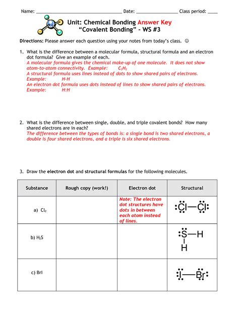 Unit Chemical Bonding Covalent Bonding - Ws #3