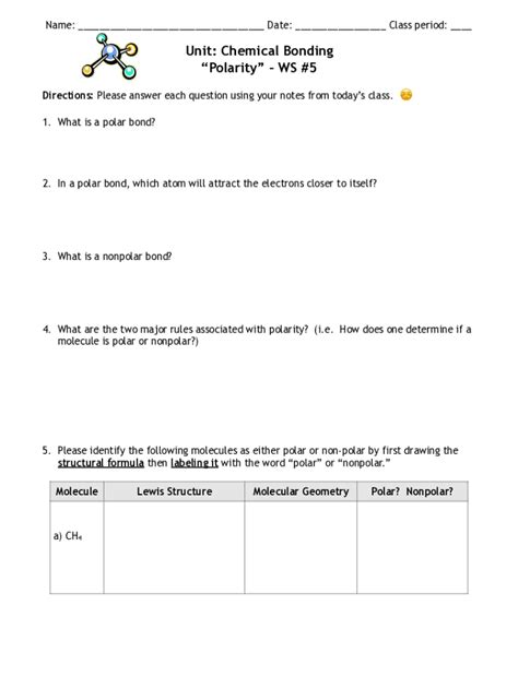 Unit Chemical Bonding Polarity Ws 5 Answer Key