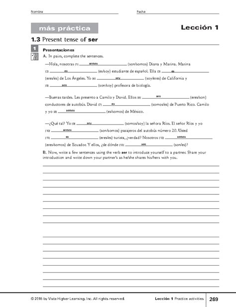 Vista Higher Learning Spanish Answer Key