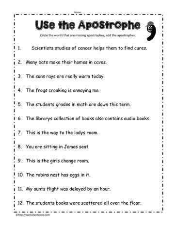 Weekly Grammar Worksheet Apostrophes Answer Key