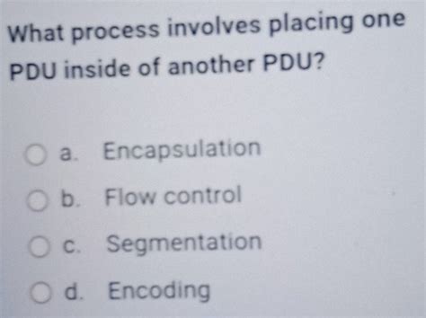 What Process Involves Placing One Pdu Inside Of Another Pdu