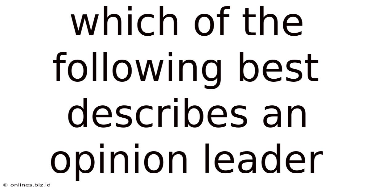 Which Of The Following Best Describes An Opinion Leader