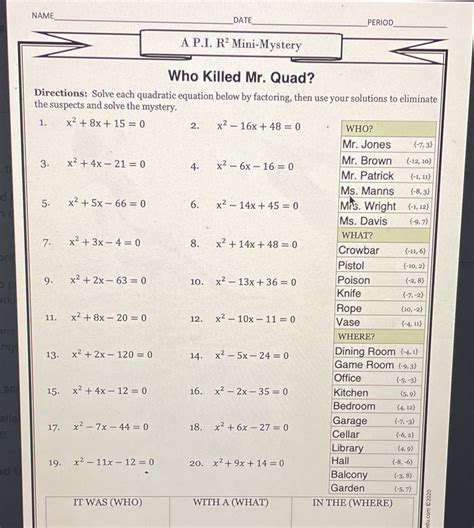 Who Killed Mr Quad Answer Key