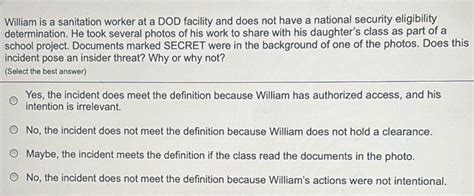 William Is A Sanitation Worker At A Dod Facility