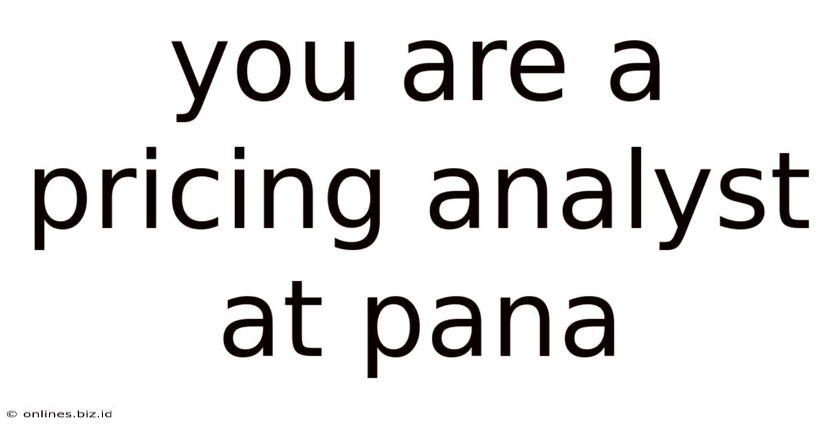 You Are A Pricing Analyst At Pana